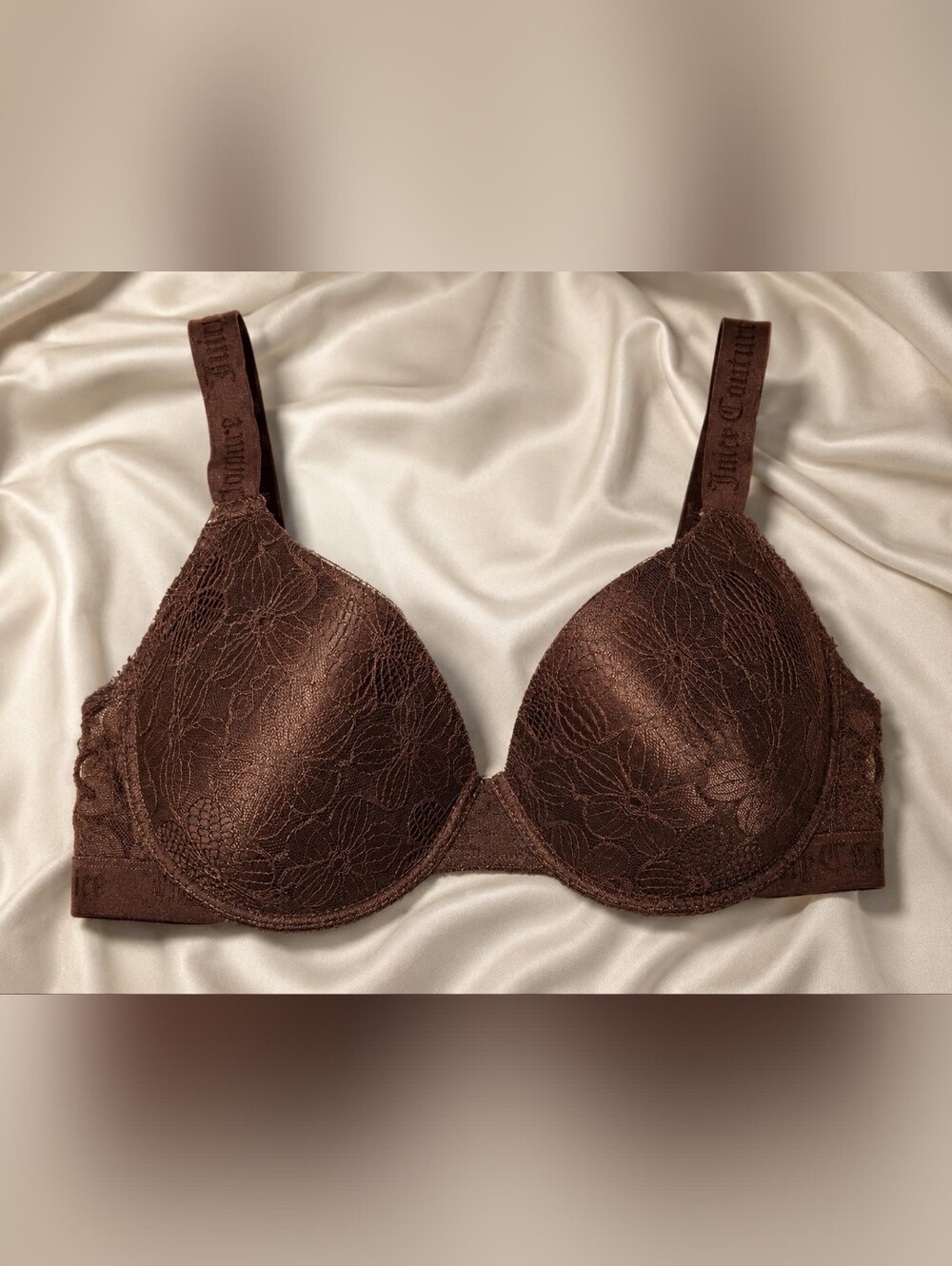 Juicy Couture Brown Floral Lace Bra 38D Underwire Lingerie